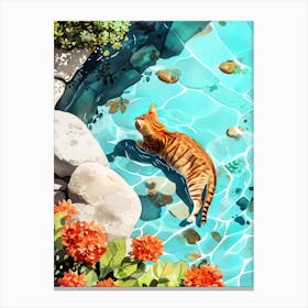 Cat In The Pool animal Cat's life Canvas Print