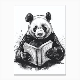 Giant Panda Reading Ink Illustration 2 Canvas Print