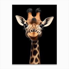 Funny cute Giraffe Portrait isolated on black background Canvas Print