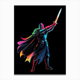 Warrior - Neon Color Silhouette Illustration Canvas Print