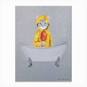 Cat With Goldfish In Bathtub Canvas Print