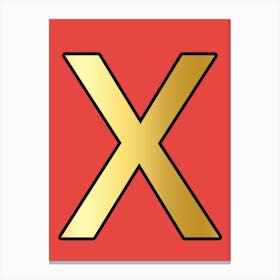 Letter X Gold Alphabet Red Canvas Print