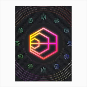 Neon Geometric Glyph in Pink and Yellow Circle Array on Black n.0417 Canvas Print