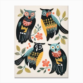 Folk Style Bird Painting Eastern Screech Owl 1 Canvas Print