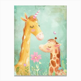Giraffe & Unicorn Pastel Storybook Style 2 Canvas Print