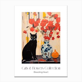 Cats & Flowers Collection Bleeding Heart Flower Vase And A Cat, A Painting In The Style Of Matisse 1 Canvas Print