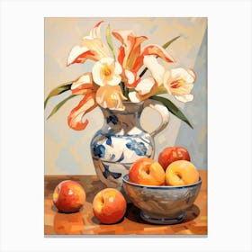 Calla Lily Flower And Peaches Still Life Painting 3 Dreamy Canvas Print