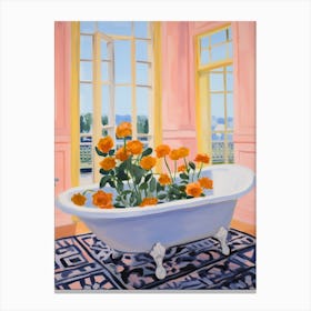 A Bathtube Full Marigold In A Bathroom 1 Canvas Print