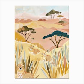Lions Pastels Jungle Illustration 4 Canvas Print