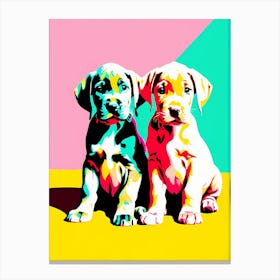 'Great Dane Pups', This Contemporary art brings POP Art and Flat Vector Art Together, Colorful Art, Animal Art, Home Decor, Kids Room Decor, Puppy Bank - 55th Canvas Print