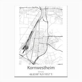 Kornwestheim,Germany Minimalist Map Canvas Print