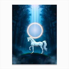 Mystical White Horse at Forest Portal Canvas Print