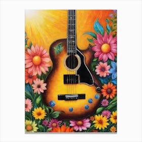 Hippie Rock Guitar - By Free Spirits and Hippies Official Wall Decor Artwork Hippy Bohemian Meditation Room Typography Groovy Trippy Psychedelic Boho Yoga Chick Gift For Her and Him Musician Music Makers Canvas Print