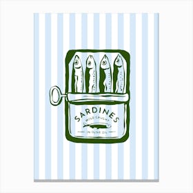 Green Sardines Striped Kitchen Poster Canvas Print