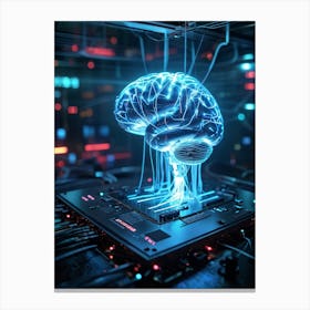 Cyber Brain Concept Embodying Ai And Innovation Neon Glowing Circuits Interlaced With Transparent H Canvas Print