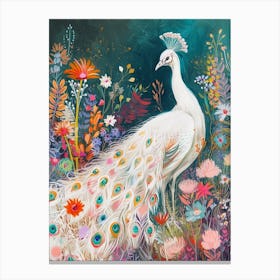 White Peacock Illustration 2 Canvas Print