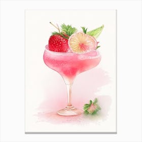 Strawberry Margarita, Cocktail, Drink Gouache Canvas Print