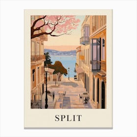 Split Croatia 2 Vintage Pink Travel Illustration Poster Canvas Print
