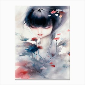 Girl And Flowers Canvas Print