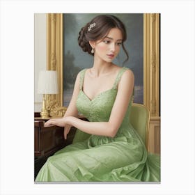 Young Woman In A Green Dress Canvas Print