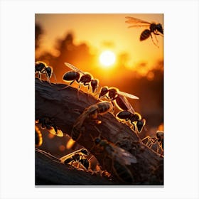 Ant Colony Collaboratively Foraging Under The Glowing Blaze Of A Setting Sun With Elongated Shadows (4) Canvas Print