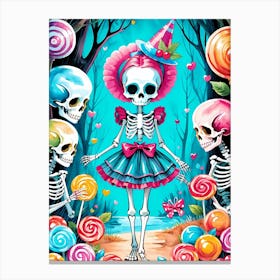 Cute Skeleton Candy Halloween Painting (9) Canvas Print