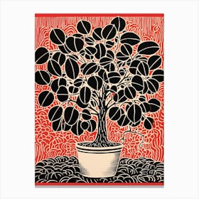 Pink And Red Plant Illustration Rubber Plant Ruby Ficus 4 Canvas Print