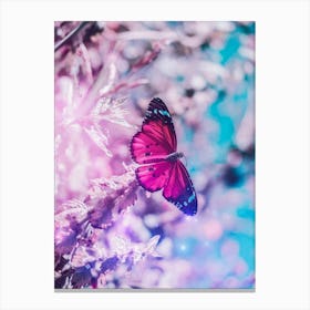 Pink Butterfly And Flowers Blossom Canvas Print