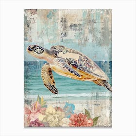 Sea Turtle Travel Poster Inspired Floraljpg Canvas Print