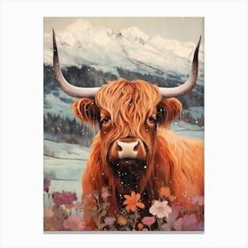 Snowy Highland Cow Textured Illustration 1 Canvas Print
