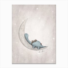 Sweet Dreams Dino On The Moon Canvas Print