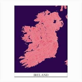 Ireland Pink Purple Map Canvas Print