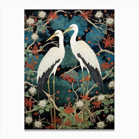 Foliage And Cranes Vintage Japanese Botanical Canvas Print