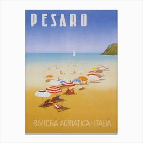 Pesaro Italy, Beach,  Vintage Travel Poster Canvas Print