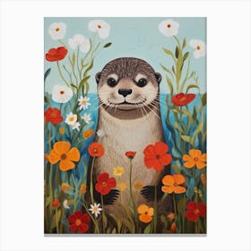 Otter In Flowers 1 Canvas Print