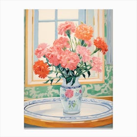 A Vase With Carnation, Flower Bouquet 3 Canvas Print