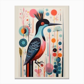 Colourful Scandi Bird Grebe 2 Canvas Print