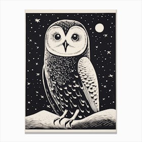 B&W Bird Linocut Snowy Owl 2 Canvas Print