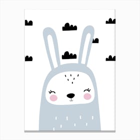 Scandi Grey Bunny With Clouds Canvas Print