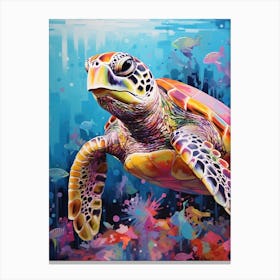 Vivid Pastel Turtle With Aquatic Plants 7 Canvas Print