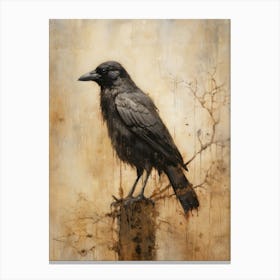 Beige Crow Autumn Painting Canvas Print