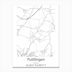 Puttlingen,Germany Minimalist Map Canvas Print