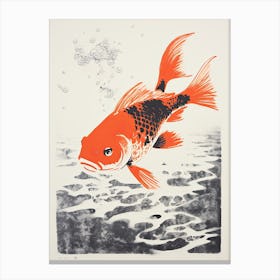 Goldfish, Woodblock Animal  Drawing 4 Canvas Print