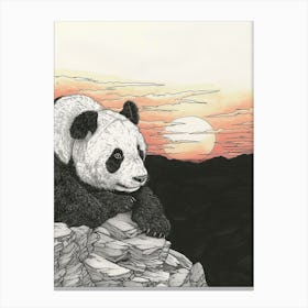 Giant Panda Looking At A Sunset From A Mountaintop 1 Canvas Print