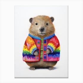 Baby Animal Wearing Sweater Beaver Canvas Print