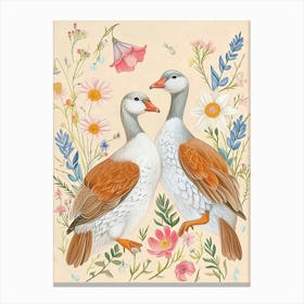 Folksy Floral Animal Drawing Goose Canvas Print
