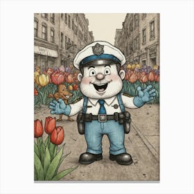 Policeman And Tulips 1 Canvas Print