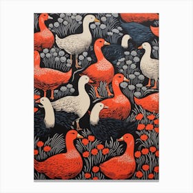 Bird Pattern Linocut Style 5 Canvas Print
