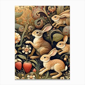 Rabbits In The Garden inspired by William Morris Canvas Print