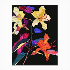 Neon Flowers On Black Bougainvillea 2 Canvas Print